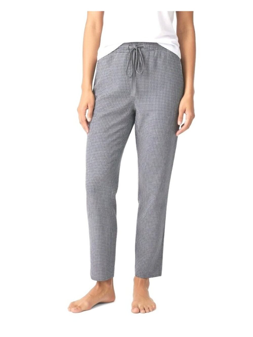 NWT Eileen Fisher Tapered Ankle in Moon Gingham Puckered Organic Linen Pants L